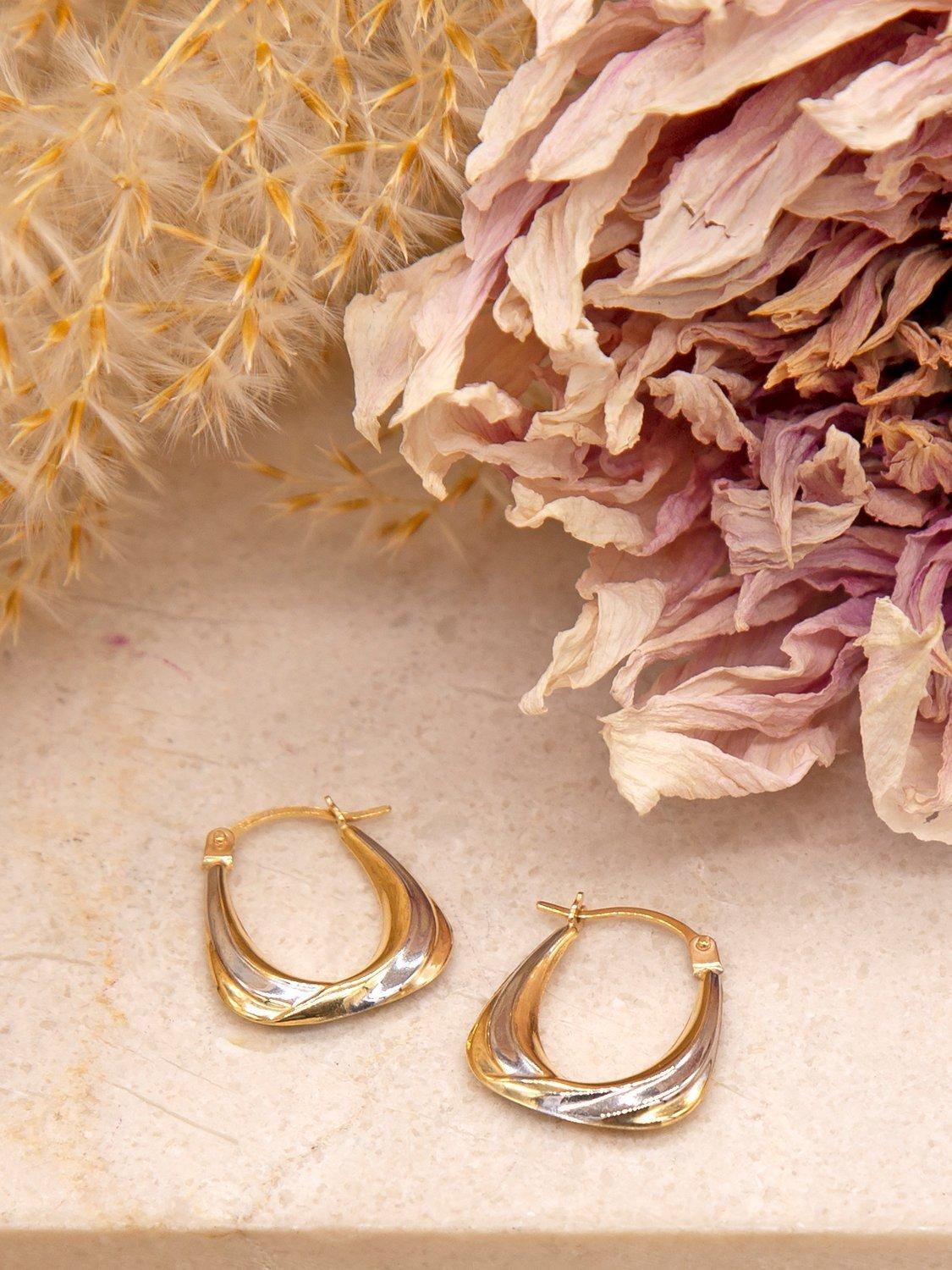 Product image 3 of 5, which shows IBB 9ct Gold Two-Tone Creole Hoop Earrings, Gold/Silver