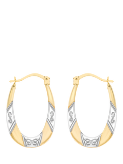IBB 9ct Two-Tone Gold Patterned Creole Hoop Earrings, Gold/Silver, Gold/Silver