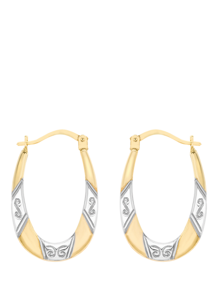 IBB 9ct Two-Tone Gold Patterned Creole Hoop Earrings, Gold/Silver, Gold/Silver