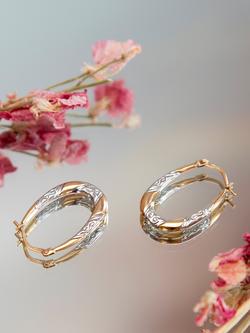 IBB 9ct Two-Tone Gold Patterned Creole Hoop Earrings, Gold/Silver - view 2, Gold/Silver