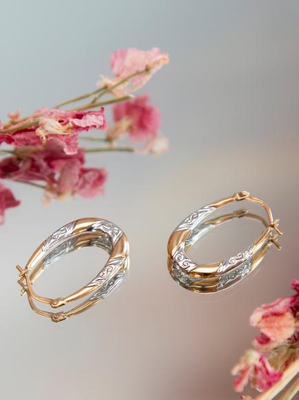 IBB 9ct Two-Tone Gold Patterned Creole Hoop Earrings, Gold/Silver - view 2, Gold/Silver