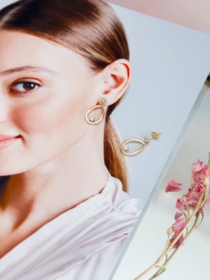 IBB 9ct Gold Cubic Zirconia Teardrop Earrings, Gold - view 2, Gold