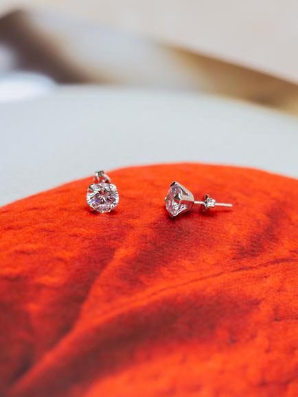 IBB 9ct White Gold Cubic Zirconia Round Stud Earrings, Gold - view 2, Silver
