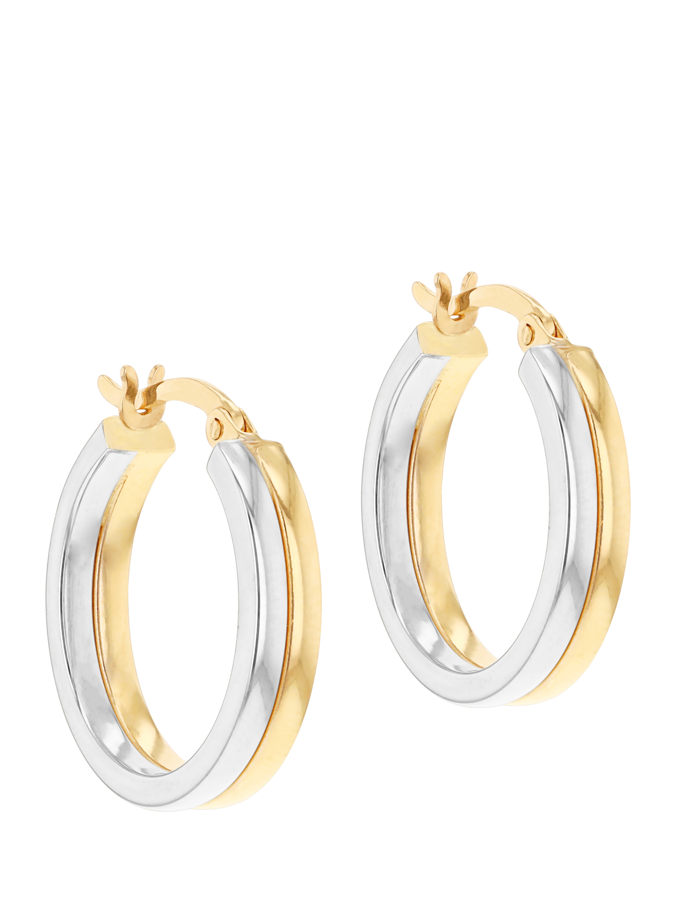 Product image 1 of 5, which shows IBB 18ct Two-Tone Gold Double Line Band Hoop Earrings, Gold/Silver