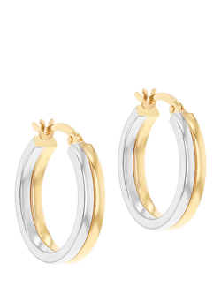 IBB 18ct Two-Tone Gold Double Line Band Hoop Earrings, Gold/Silver, Gold/Silver