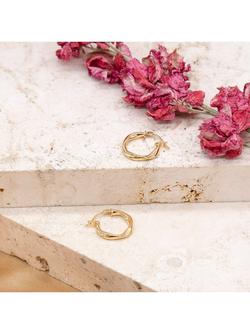 IBB 18ct Gold Twisted Hoop Creole Earrings, Gold - view 2, Gold