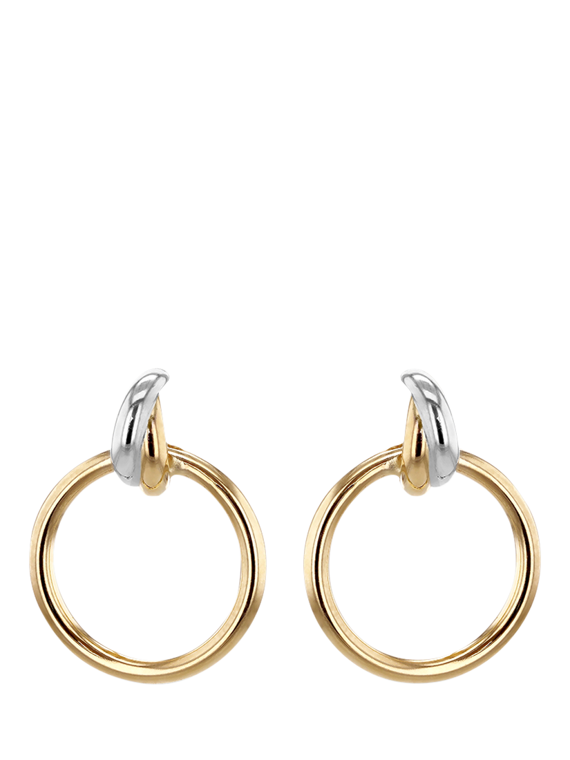 Product image 1 of 5, which shows IBB 18ct Two-Tone Gold Bail Circular Hoop Stud Earrings, Gold/Silver