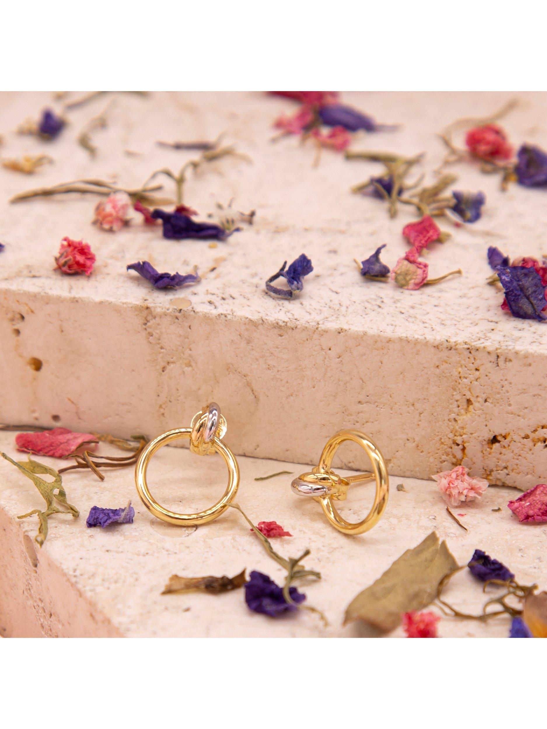 Product image 2 of 5, which shows IBB 18ct Two-Tone Gold Bail Circular Hoop Stud Earrings, Gold/Silver