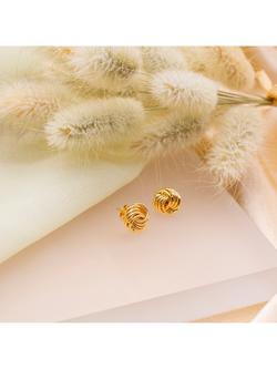 IBB 18ct Gold Rose Stud Earrings, Gold - view 2, Gold