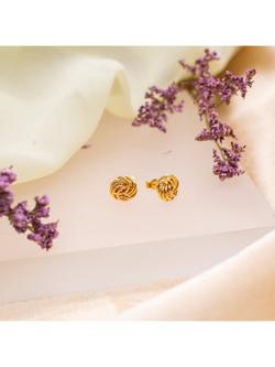 IBB 18ct Gold Rose Stud Earrings, Gold - view 2, Gold