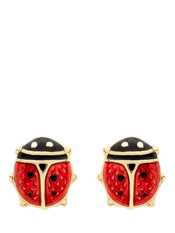 IBB 18ct Gold Enamel Ladybird Stud Earrings, Gold, Gold