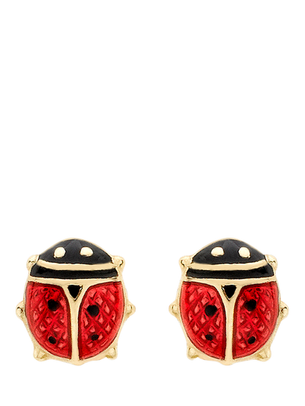 IBB 18ct Gold Enamel Ladybird Stud Earrings, Gold, Gold