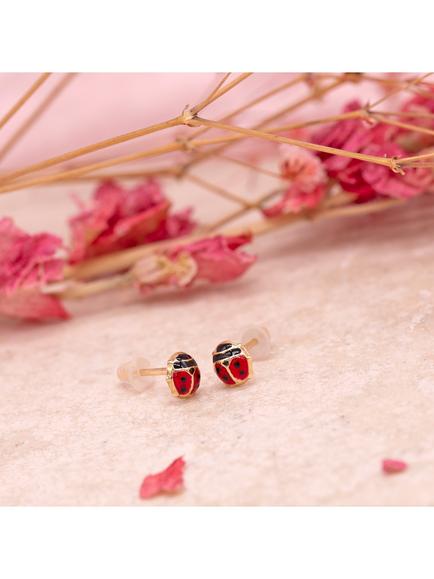 IBB 18ct Gold Enamel Ladybird Stud Earrings, Gold - view 2, Gold