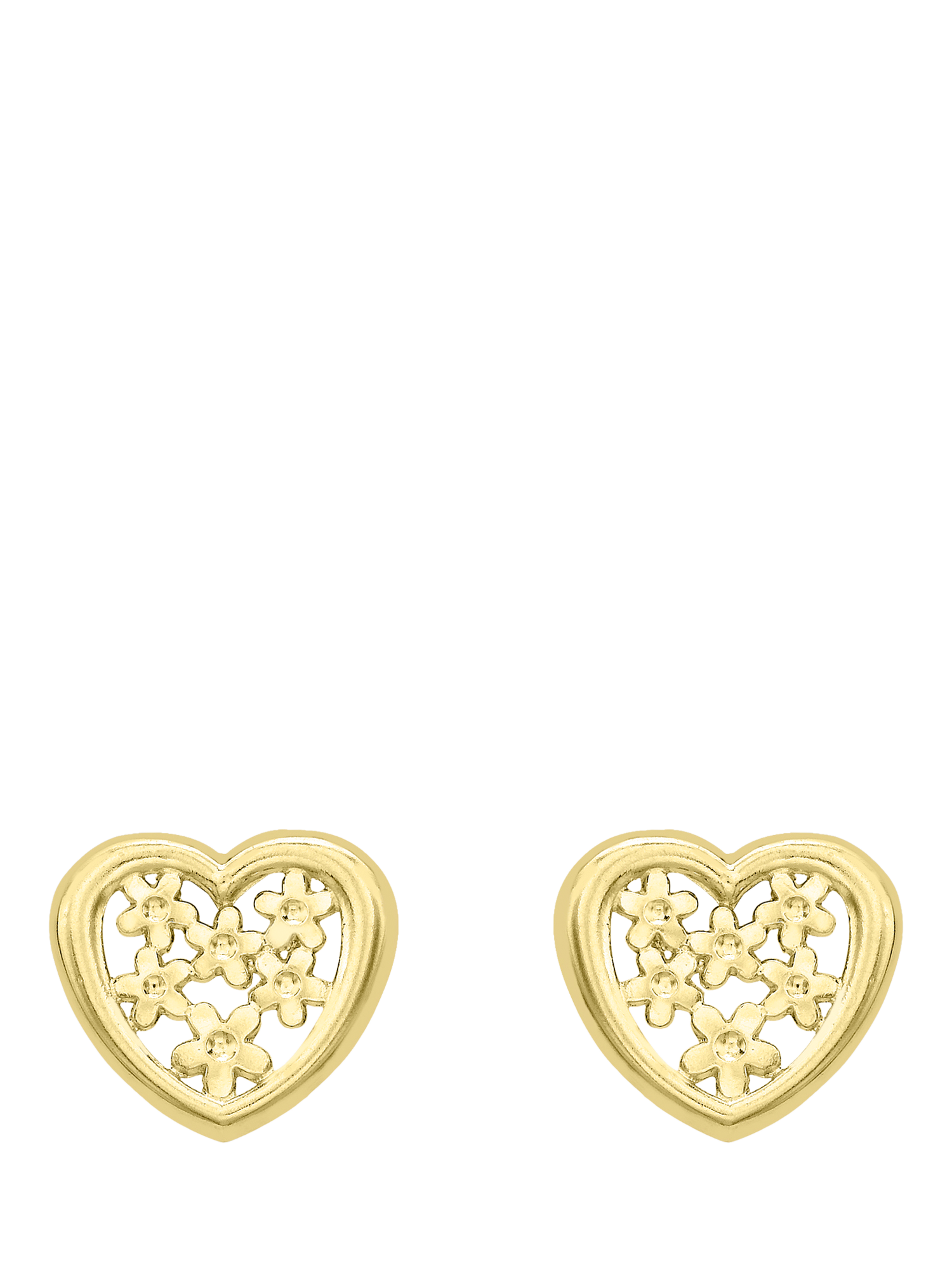 Product image 1 of 5, which shows IBB 18ct Gold Flower Heart Stud Earrings, Gold