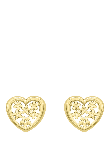IBB 18ct Gold Flower Heart Stud Earrings, Gold, Gold