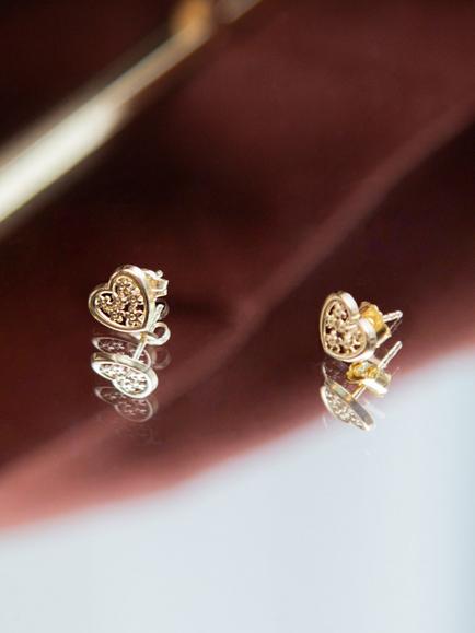 IBB 18ct Gold Flower Heart Stud Earrings, Gold - view 2, Gold
