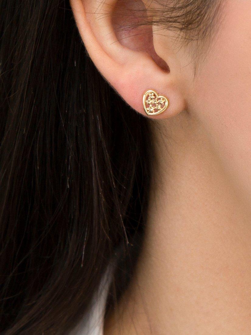 Product image 4 of 5, which shows IBB 18ct Gold Flower Heart Stud Earrings, Gold