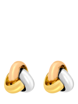IBB 18ct Gold Tri-Colour Triple Knot Stud Earrings, Multi, Multi