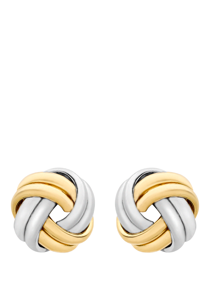 Product image 1 of 5, which shows IBB 18ct Two-Tone Gold Double Knot Stud Earrings, Gold/Silver
