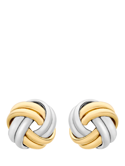 IBB 18ct Two-Tone Gold Double Knot Stud Earrings, Gold/Silver, Gold/Silver