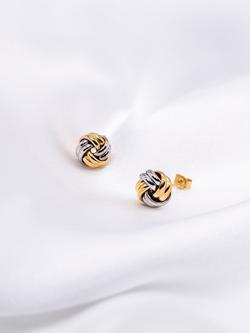 IBB 18ct Two-Tone Gold Double Knot Stud Earrings, Gold/Silver - view 2, Gold/Silver