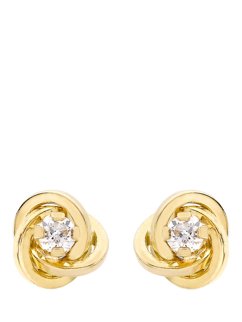 Product image 1 of 5, which shows IBB 18ct Gold Cubic Zirconia Knot Stud Earrings, Gold