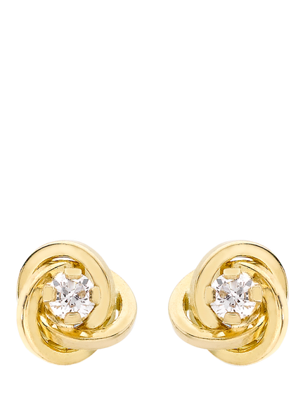 IBB 18ct Gold Cubic Zirconia Knot Stud Earrings, Gold, Gold
