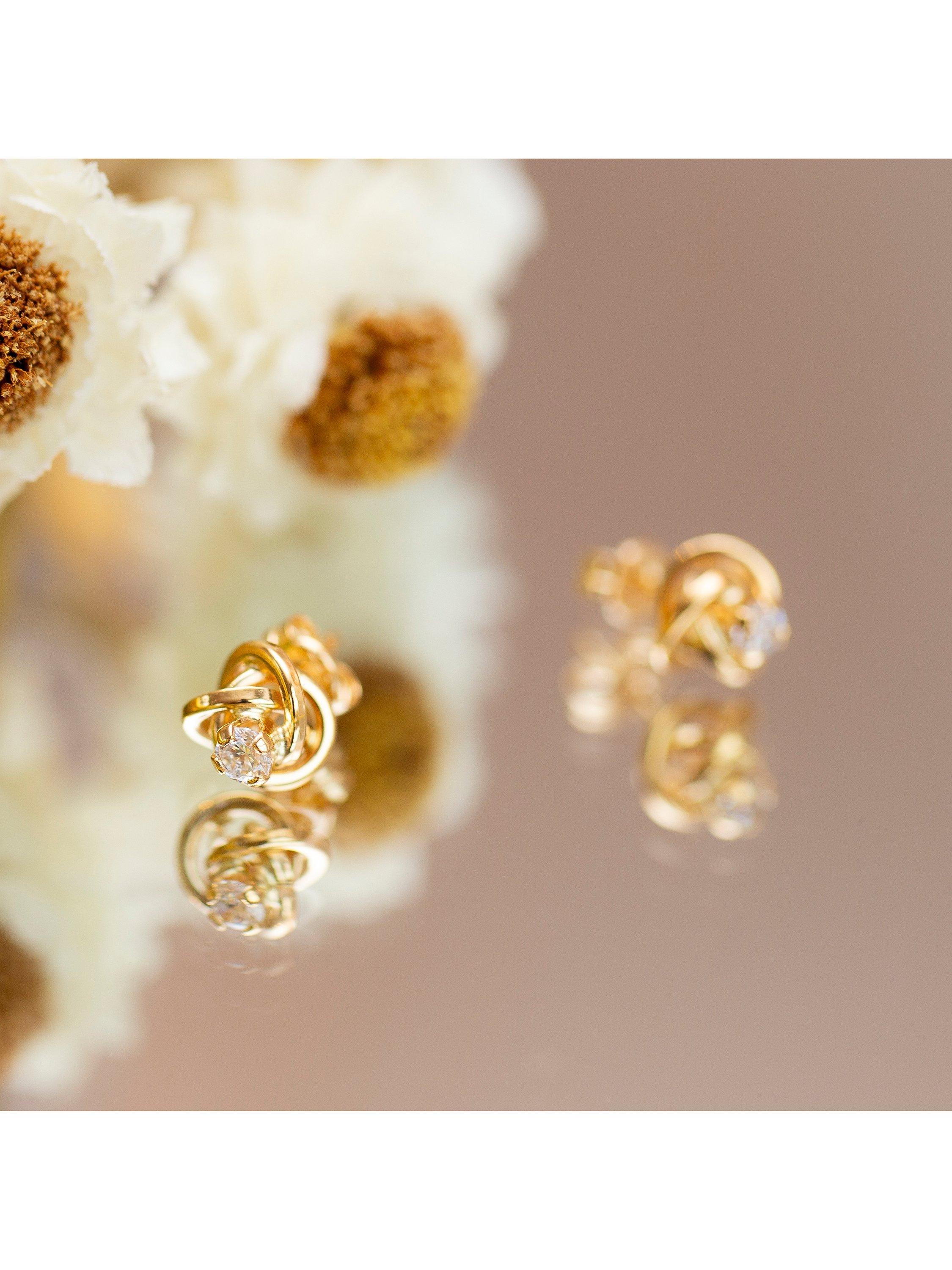 Product image 2 of 5, which shows IBB 18ct Gold Cubic Zirconia Knot Stud Earrings, Gold