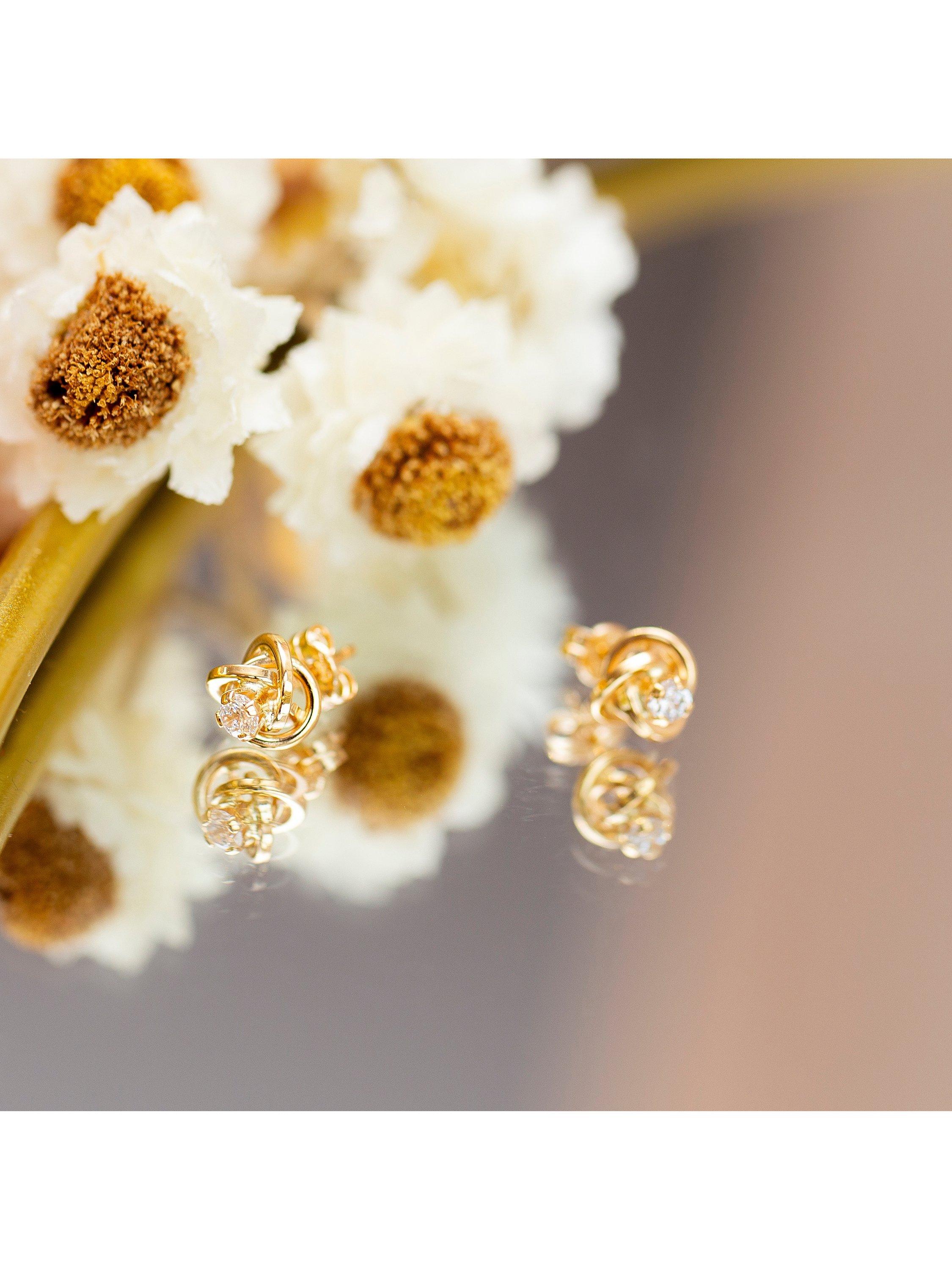 Product image 3 of 5, which shows IBB 18ct Gold Cubic Zirconia Knot Stud Earrings, Gold