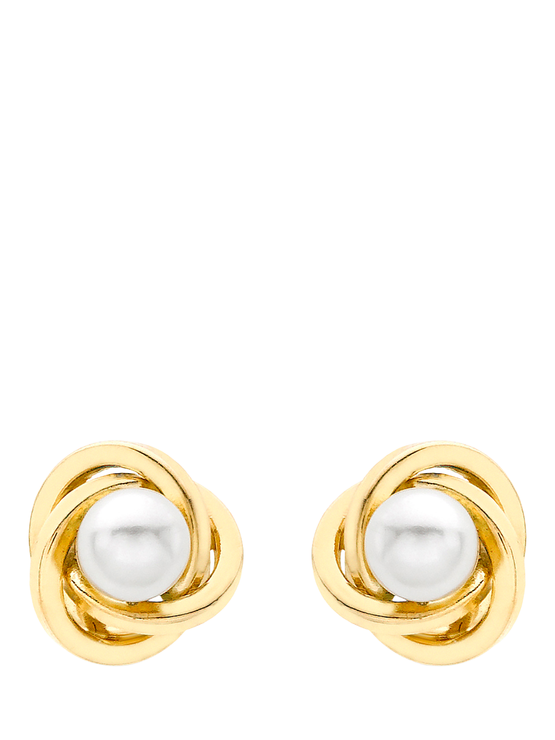 Product image 1 of 5, which shows IBB 18ct Gold Freshwater Pearl Knot Stud Earrings, Gold
