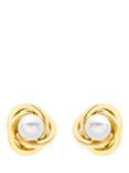 IBB 18ct Gold Freshwater Pearl Knot Stud Earrings, Gold
