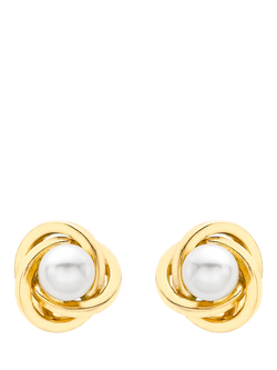IBB 18ct Gold Freshwater Pearl Knot Stud Earrings, Gold, Gold