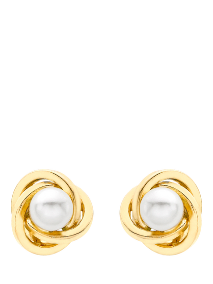 IBB 18ct Gold Freshwater Pearl Knot Stud Earrings, Gold, Gold