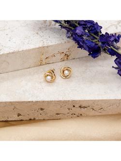 IBB 18ct Gold Freshwater Pearl Knot Stud Earrings, Gold - view 2, Gold