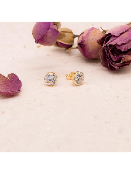 IBB 18ct Gold Cubic Zirconia Round Stud Earrings, Gold - view 2, Gold