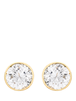 IBB 18ct Gold Cubic Zirconia Round Stud Earrings, Gold, Gold