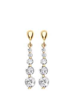 IBB 18ct Gold Cubic Zirconia 5 Graduated Drop Earrings, Gold, Gold