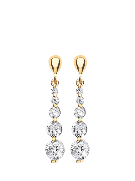 IBB 18ct Gold Cubic Zirconia 5 Graduated Drop Earrings, Gold, Gold