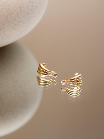 IBB 18ct Gold Cubic Zirconia Fan Earrings, Gold - view 2, Gold