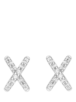 IBB 18ct White Gold Cubic Zirconia Cross Earrings, Silver, Silver