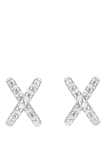 IBB 18ct White Gold Cubic Zirconia Cross Earrings, Silver, Silver