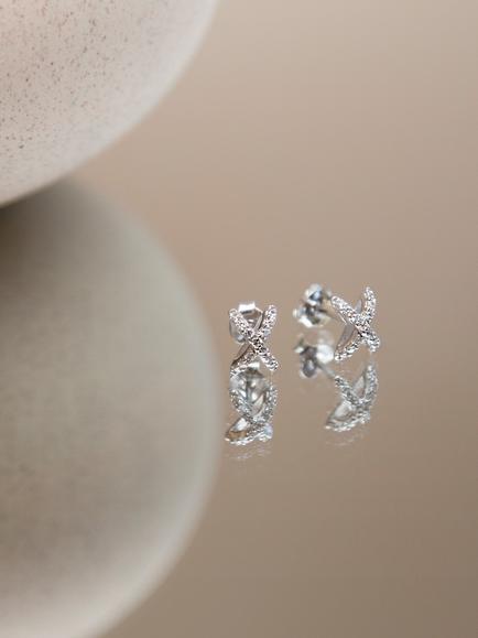 IBB 18ct White Gold Cubic Zirconia Cross Earrings, Silver - view 2, Silver