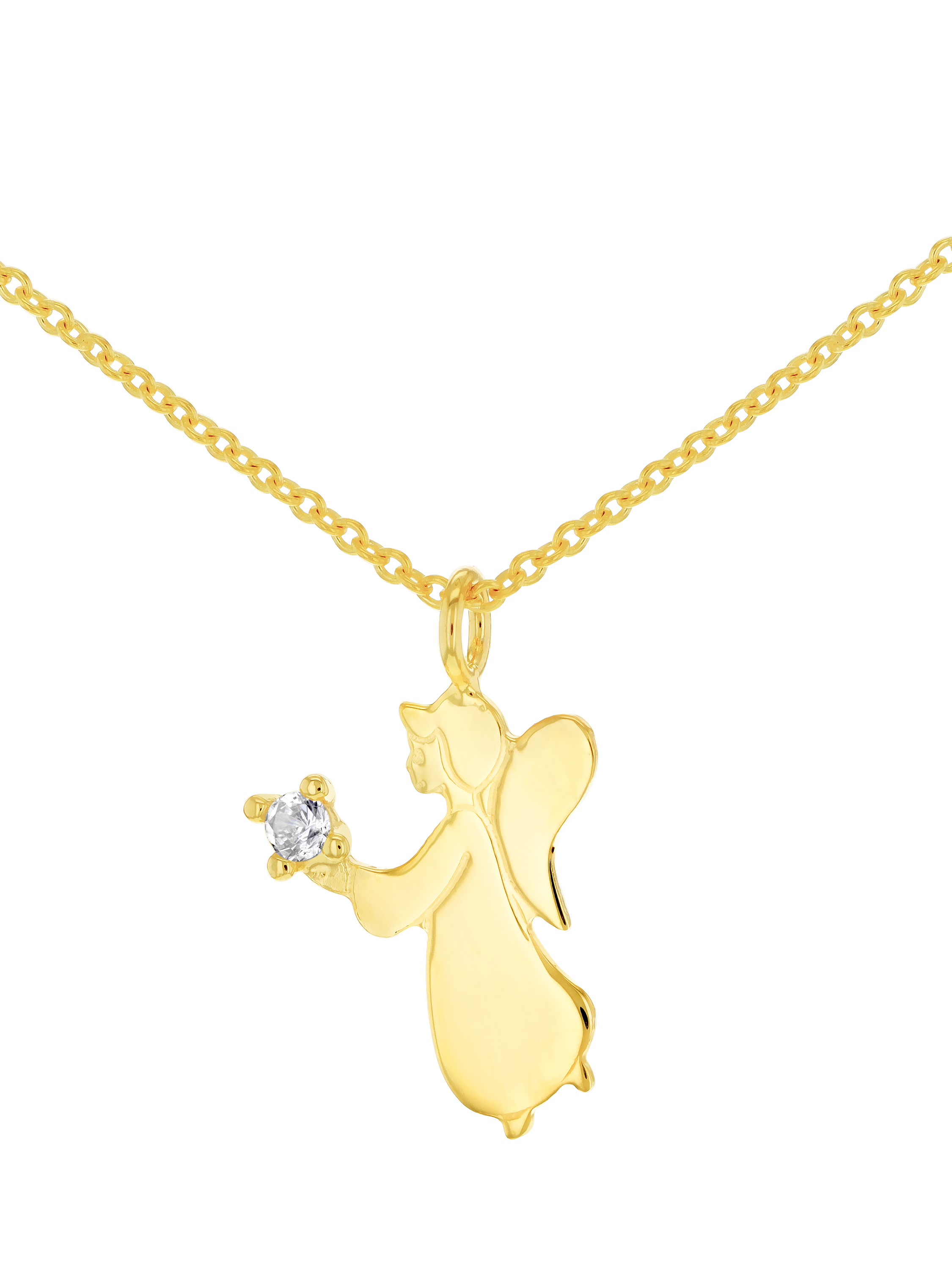 Product image 1 of 5, which shows IBB 9ct Gold Cubic Zirconia Angel Pendant Necklace, Gold