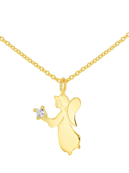 IBB 9ct Gold Cubic Zirconia Angel Pendant Necklace, Gold, Gold
