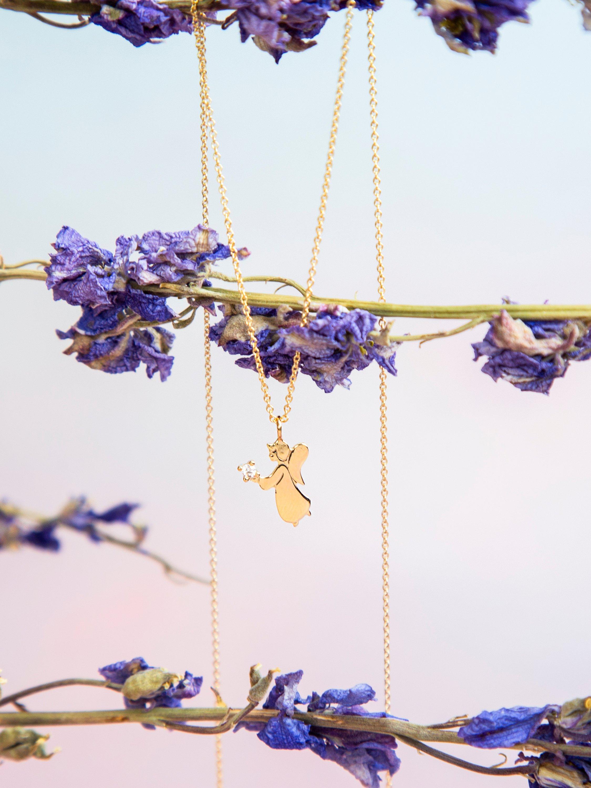 Product image 2 of 5, which shows IBB 9ct Gold Cubic Zirconia Angel Pendant Necklace, Gold