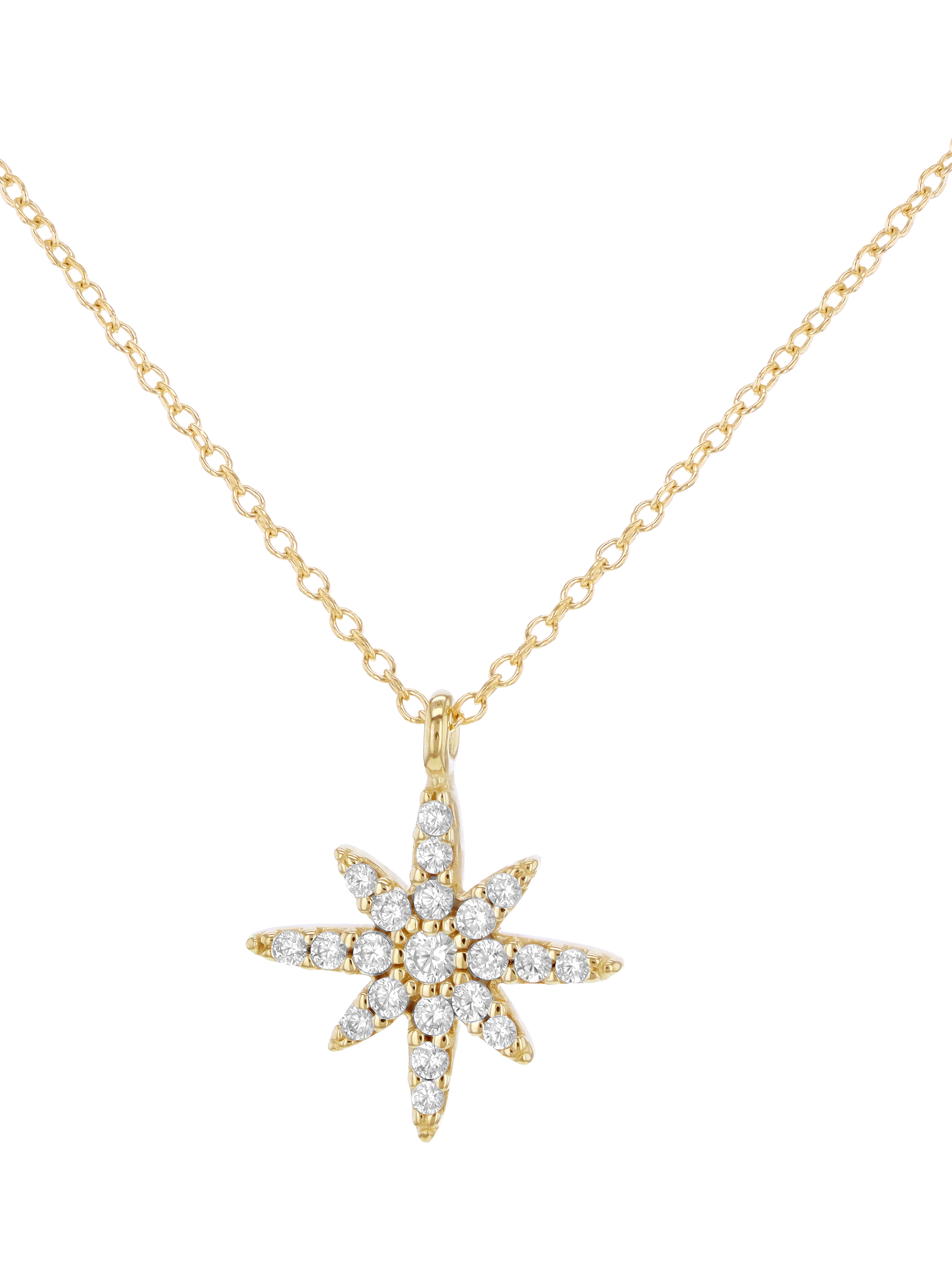 Product image 1 of 5, which shows IBB 9ct Gold Cubic Zirconia North Star Necklace, Gold