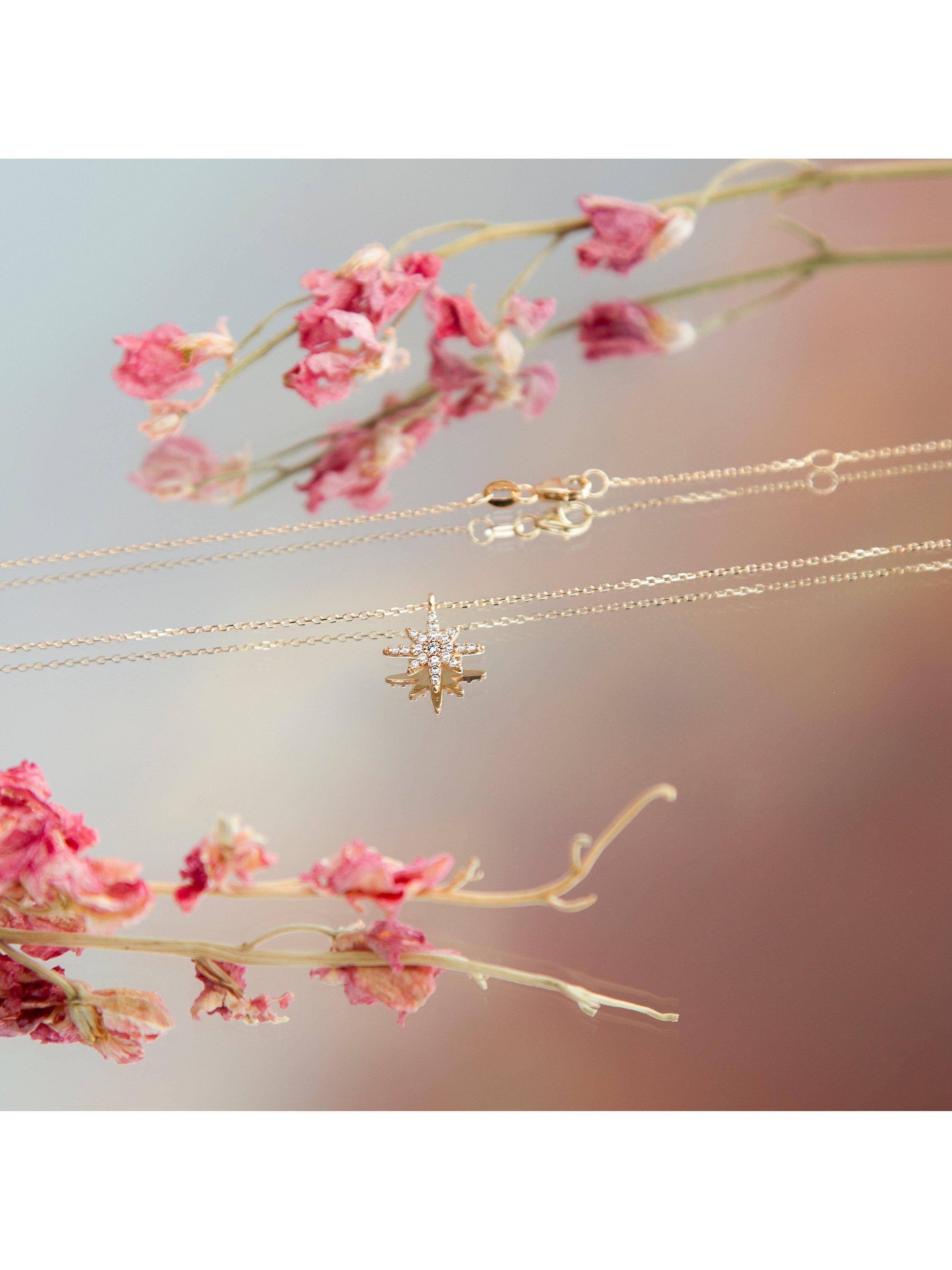 Product image 2 of 5, which shows IBB 9ct Gold Cubic Zirconia North Star Necklace, Gold