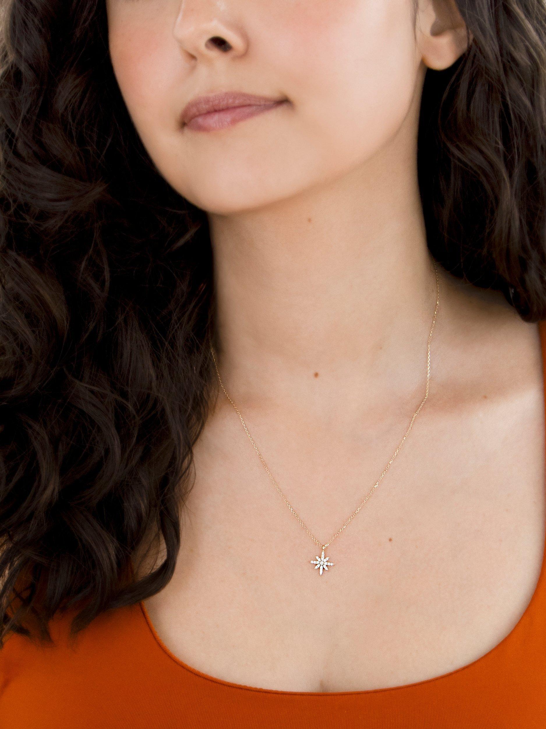 Product image 4 of 5, which shows IBB 9ct Gold Cubic Zirconia North Star Necklace, Gold