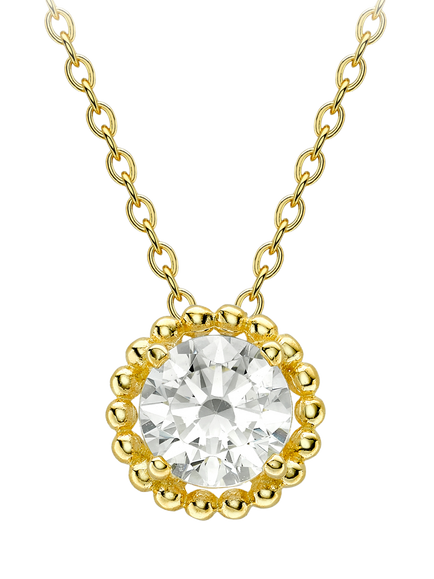 IBB 9ct Gold Cubic Zirconia Halo Pendant Necklace, Gold, Gold
