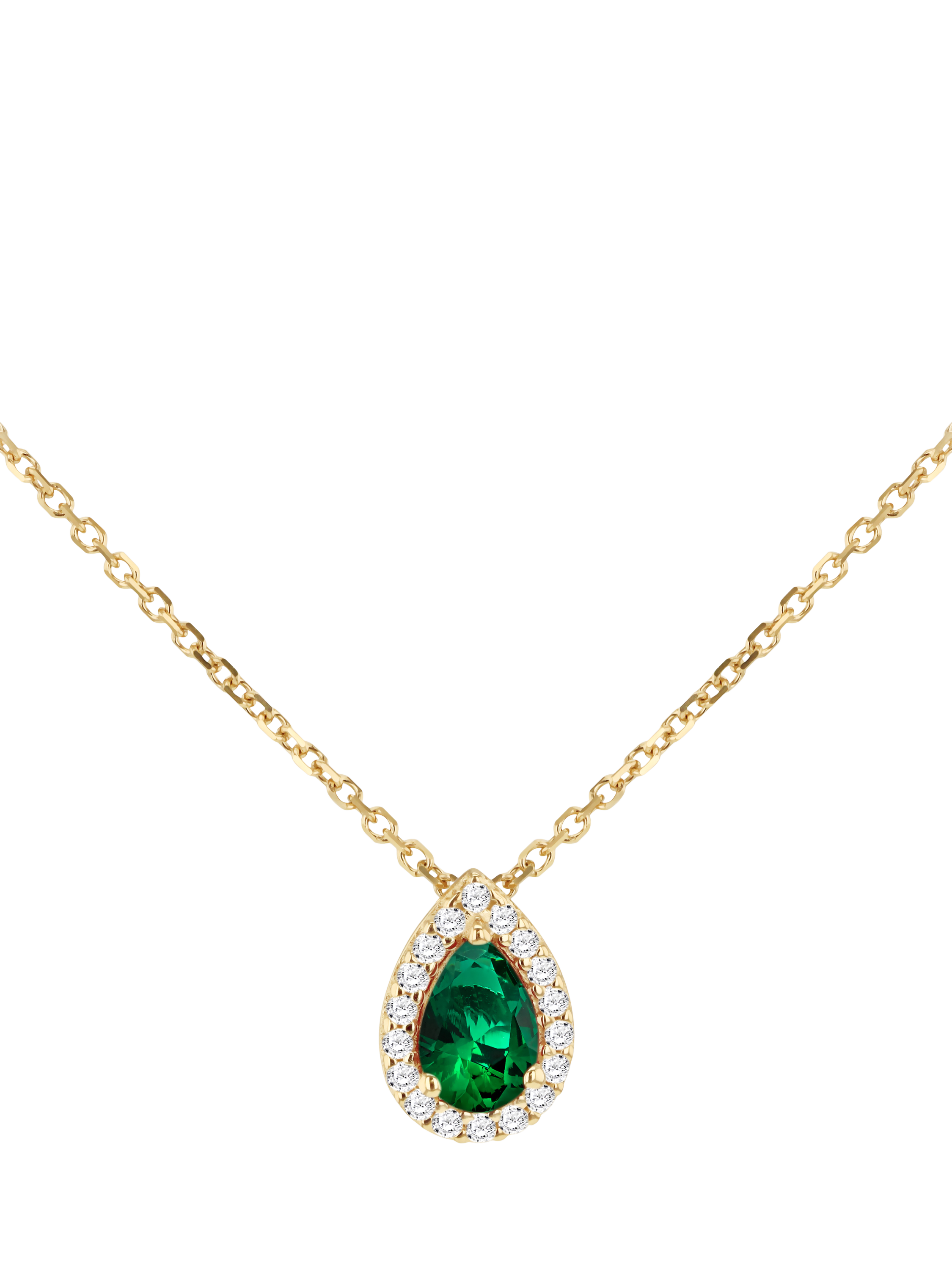 Product image 1 of 5, which shows IBB Cubic Zirconia Pear Halo Pendant Necklace, Gold/Green